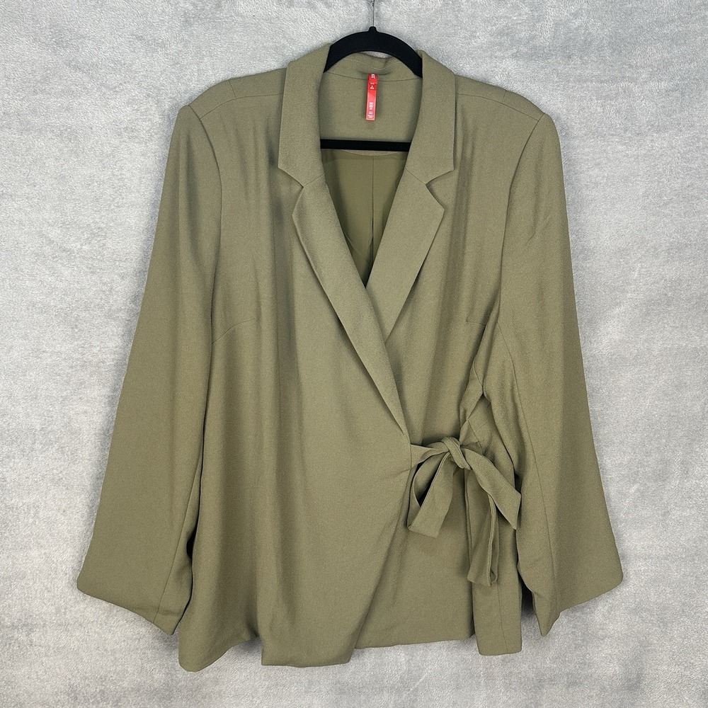 Spanx Crepe Wrap Blazer Womens 2X Olive Green Lined Neutral Career Preppy Chic